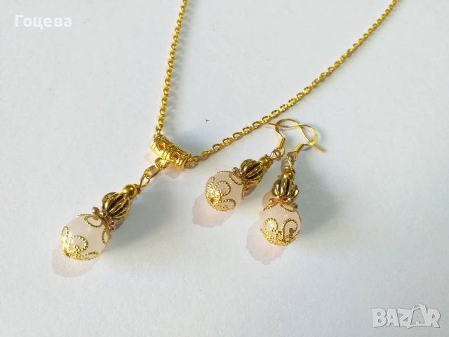 Красивият ни нов комплект бижута с камъни Бял кварц и богати орнаменти в цвят злато , снимка 6 - Бижутерийни комплекти - 35117281