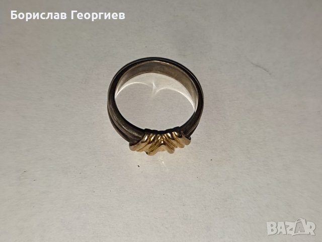Сребърен пръстен 925 със злато 14 С, снимка 2 - Пръстени - 38253204