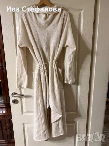 Разкошна бяла екрю дълга елеганта памук памучна жилетка универсален халат  one size размер, снимка 3 - Жилетки - 52584246