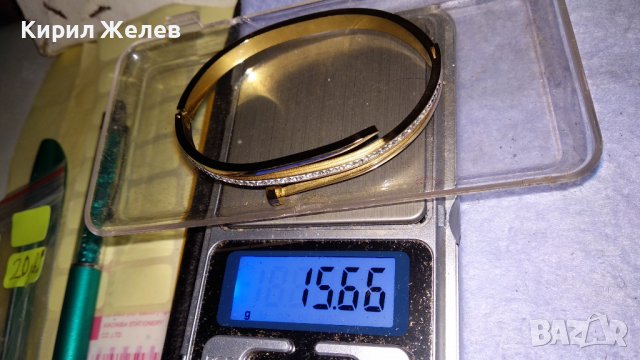 ЕЛЕГАНТНА ПОЗЛАТЕНА МОДНА ДИЗАЙНЕРСКА АРТ ГРИВНА БЛАГОРОДНА НЕРЪЖДАЕМА СТОМАНА с ЦИРКОНИ 34306, снимка 3 - Гривни - 38950247