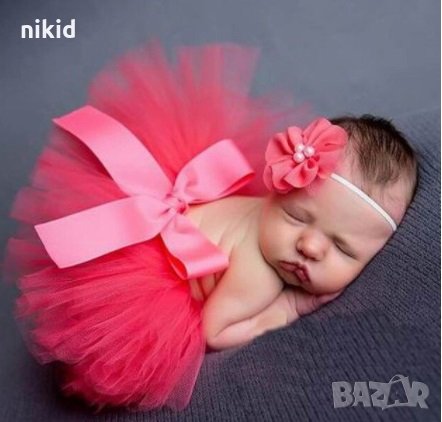 Динено червено туту пола пачка поличка и лента с пандела за глава за бебе фотосесия фото декор, снимка 2 - Други - 32173795