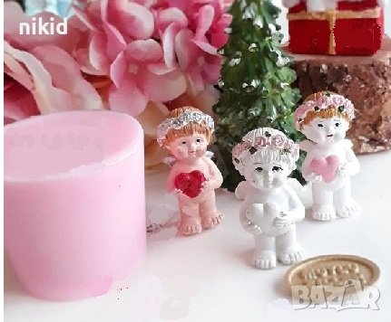 3D прав Ангел дете с венец и сърце силиконов молд форма фондан гипс декор украса 