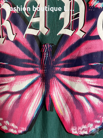 Зелена тениска с пеперуда 100% памук М размер 🦋, снимка 3 - Тениски - 44767181