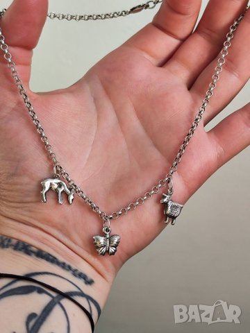 Къс сребърен гердан с три висулки, снимка 2 - Колиета, медальони, синджири - 40761059