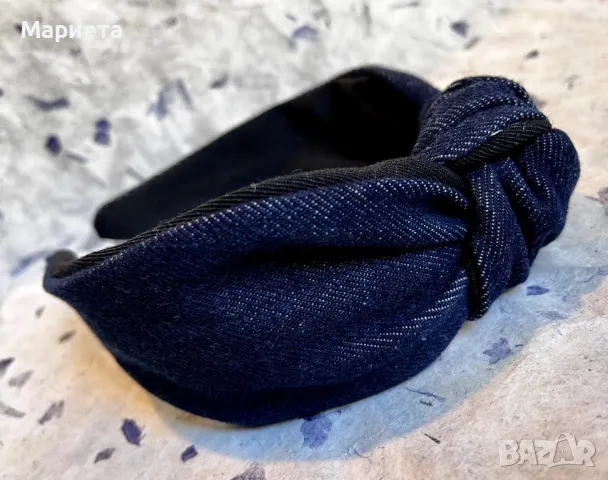 Тъмносиня дънкова диадема Диадема с възел деним