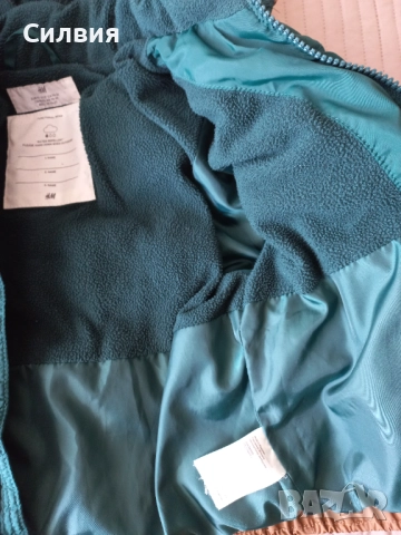 Детско зимно яке за момче H&M, размер 92, с качулка, в зелено и кафяво. Много запазено, снимка 2 - Бебешки якета и елеци - 51537217