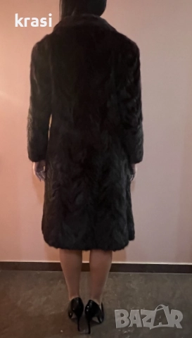 Стилен Визон за зимата, до под коляното, тъмнокафяв, снимка 6 - Палта, манта - 52420076
