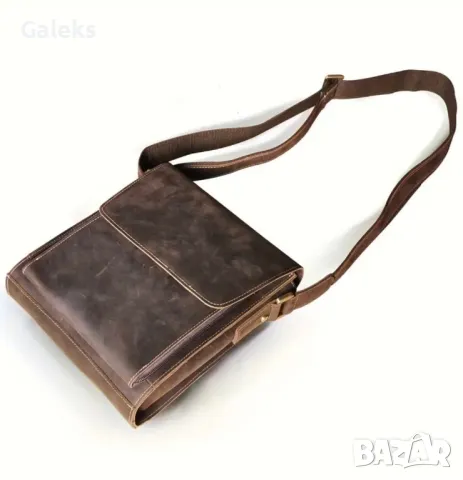 Луксозна кожена чанта за през рамо/ Кавалер • Кафява Crazy Horse естест. кожа!!, снимка 17 - Чанти - 50309158