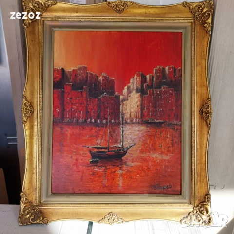 Авторска картина "Червеният град", снимка 2 - Картини - 52164613