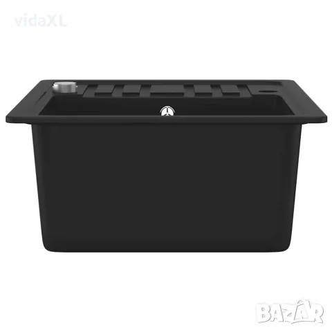 vidaXL Гранитна кухненска мивка с едно корито, черна, снимка 4 - Мивки - 56145986