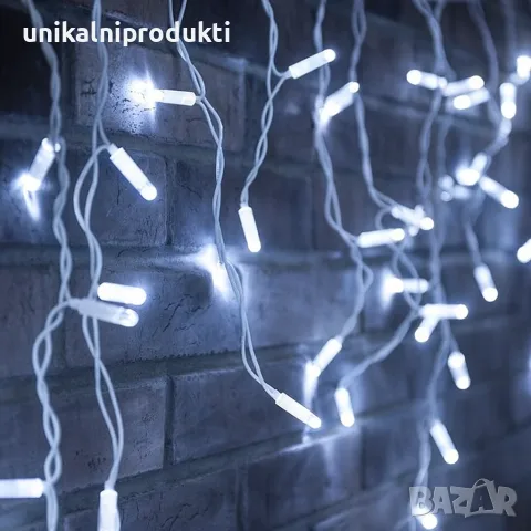Външно коледно осветление LED завеса 3.5м х 50-60см Професионална украса с ФЛАШ ЕФЕКТ 