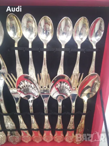 Италиански посребрени прибори за хранене.  Комплекта е в кутия и е за 12 души. Всички прибори са мар, снимка 8 - Прибори за хранене, готвене и сервиране - 49322634