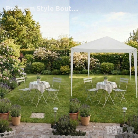 Градинска шатра тип "павилион", 3x3м, Водоустойчива, Прахово боядисана стомана, Бяла, снимка 5 - Градински мебели, декорация  - 53922795
