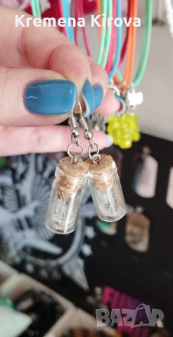 Обеци с глухарчета. Бижута Луди гъби. Ръчна изработка. В стъклено бурканче с коркова тапа.