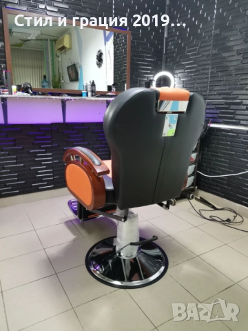 Бръснарски стол Apolo - черно и черно с оранжево, снимка 13 - Бръснарски столове - 44597798