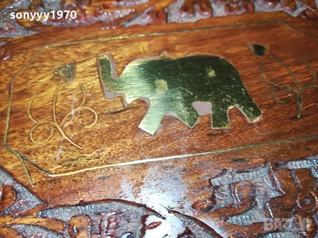 КУТИЯ ОТ ЕКЗОТИНО ДЪРВО С ЗЛАТНИ СЛОНЧЕТА 0403231849, снимка 3 - Антикварни и старинни предмети - 39885381