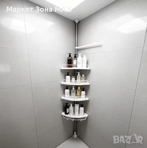 4-Нивна Ъглова Етажерка за Баня – Регулируема, Без Пробиване, Спестяваща Място, снимка 5 - Други стоки за дома - 52928131