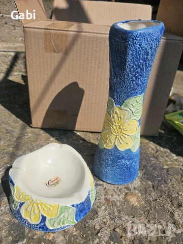 Арт керамичен комплект: Ваза и пепелник – „Алфа Дизайн“, снимка 3 - Антикварни и старинни предмети - 53900214