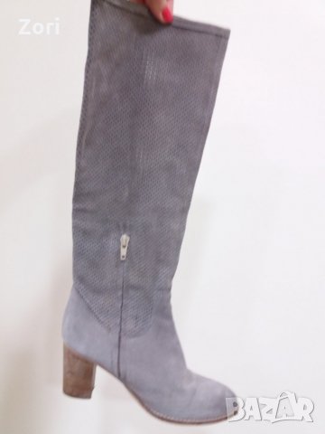 Летни ботуши от естествен велур в светлосиво - 35 номер , снимка 2 - Дамски ботуши - 30791262