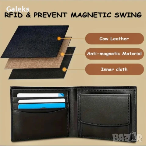 Мъжки елегантен и изискан портфейл с две лица • Черна естест. кожа!, снимка 4 - Портфейли, портмонета - 51334886