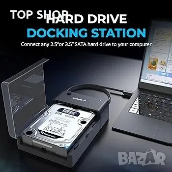 SABRENT USB 3.0 към SATA външен твърд диск Плоска докинг станция за 2,5 или 3,5 инча HDD, SSD, снимка 3 - Друга електроника - 48720599