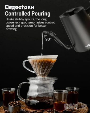 Електрическа кана PARIS RHÔNE, 0,9L, извит чучур, настройка на температура, контролен дисплей, снимка 2 - Кани - 50812275