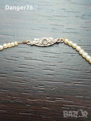 Стара перлена огърлица от естествени перли със златна закопчалка  и диаманти, снимка 3 - Антикварни и старинни предмети - 52506973