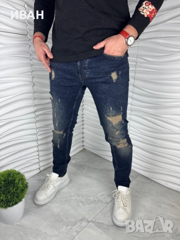 Мъжки дънки в син цвят с накъсан ефект, снимка 3 - Дънки - 52967549