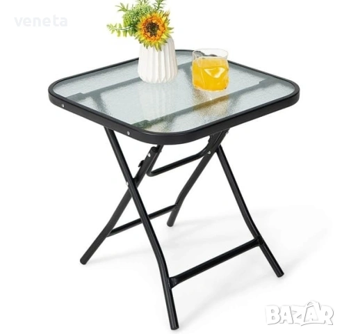 стъклена квадратна бистро маса с неръждаема рамка