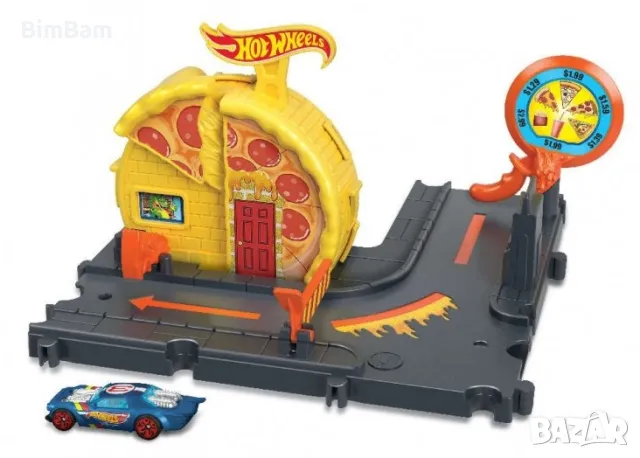 Писта с количка Hot Wheels - Speedy Pizza Pick-Up - пица, снимка 3 - Коли, камиони, мотори, писти - 48767455