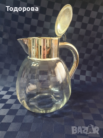 Голяма кристална кана с посребрен метален обков, снимка 2 - Сервизи - 44790051