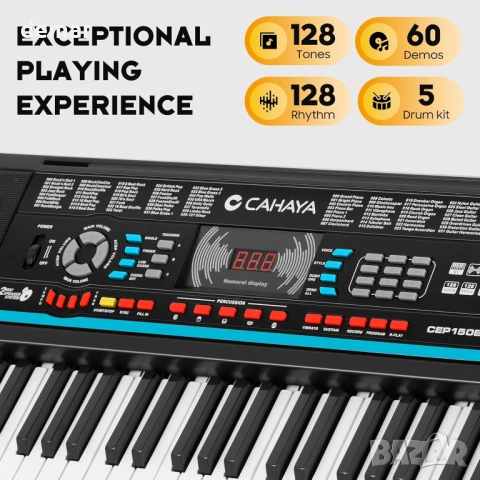 CAHAYA 61-клавишно електрическо пиано, стойка, столче, 1 микрофон, снимка 2 - Пиана - 52672313