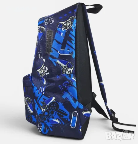 Синя ученическа раница Gamer, 32x13x42 см, снимка 2 - Раници - 55927508