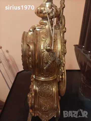 немски бронзов механичен каминен часовник работещ, снимка 4 - Стенни часовници - 48641410