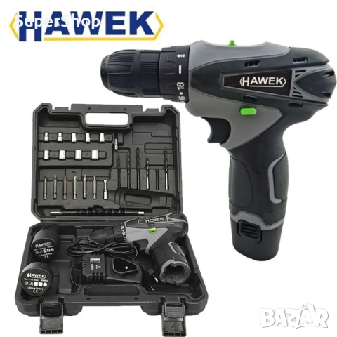 Акумулаторен винтоверт с вложки и удължение HAWEK 2 батерии в куфар