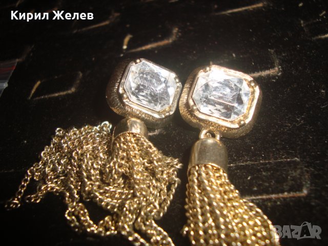 ЗЛАТИСТИ ВИНТИДЖ МОДЕЛ КРИСТАЛНИ ОБЕЦИ 24787, снимка 6 - Обеци - 34339658
