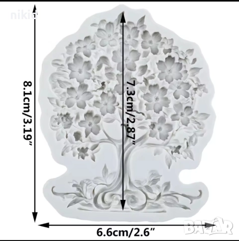 Кичесто Дърво с цъфнали цветя цветчета силиконов молд форма фондан шоколад , снимка 3 - Форми - 51572796