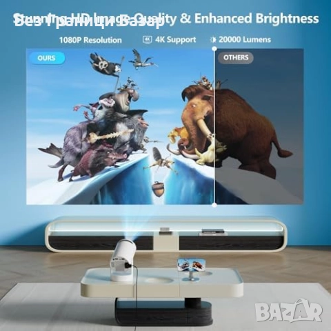 Нов Преносим мини проектор 1080P с поддръжка на 4K, WiFi6 и Bluetooth 5.0, снимка 2 - Друга електроника - 52775984