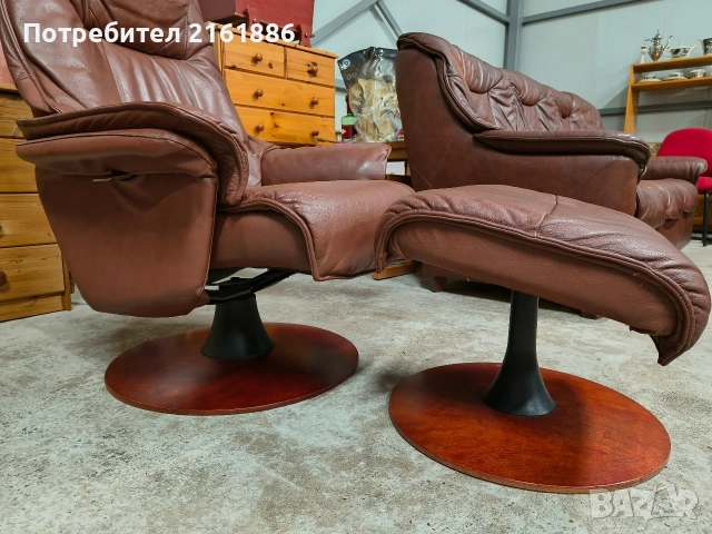 Relax кресло с отоманка от естествена кожа в отлично състояние , снимка 4 - Дивани и мека мебел - 53950570