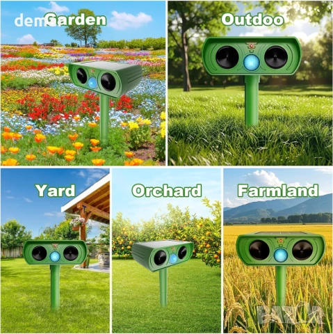 Соларен ултразвуков репелент за животни, IPX4, ефективен за катерици, котки, кучета, лисици, птици, снимка 7 - Други - 53179066