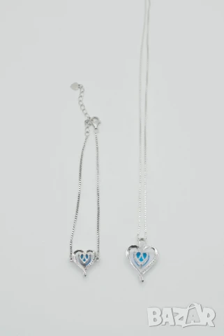 Комплект изящно сребърно Колие и Гривна със Сърце проба 925 и Цирконий, снимка 3 - Бижутерийни комплекти - 51114361
