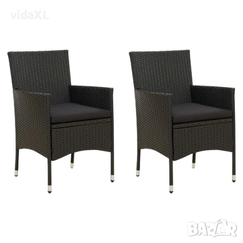 vidaXL Градински столове с възглавници, 2 бр, полиратан, черни(SKU:316681)