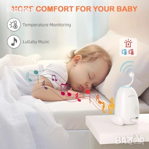 Бебефон без WiFi с 5” HD монитор, камера и аудио, сензор за стайна температура, автоматично нощно..., снимка 6 - Бебефони - 51637849