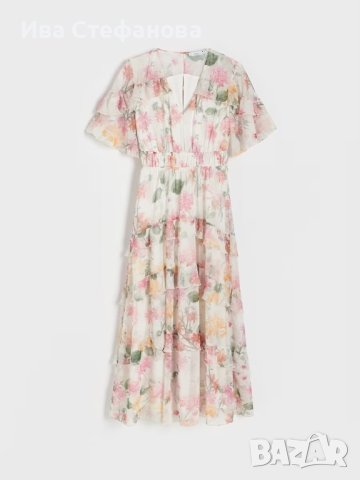 Нова ефирна феерична дълга елегантна женствена ежедневна рокля волани къдри нежен флорален принт , снимка 3 - Рокли - 42183587