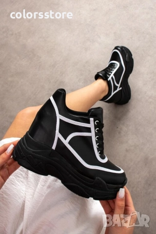 Кецове на платформа - черно с бяло - PA88 