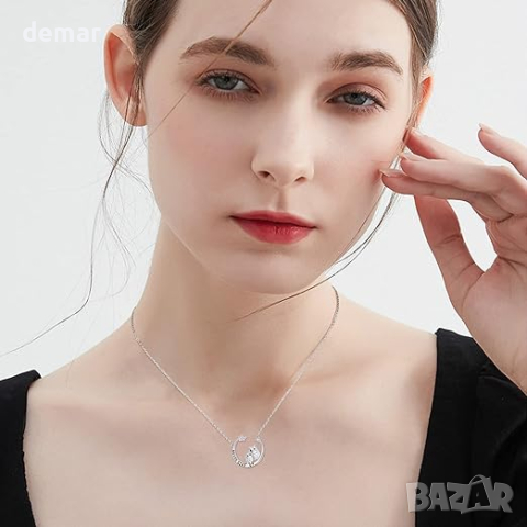 KINGWHYTE Дамско сребърно колие с две сови и надпис Never give up, снимка 3 - Колиета, медальони, синджири - 44742385