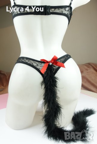 Obsessive S еротично черно тюлено боди с пух и опашка, снимка 5 - Бельо - 44318034