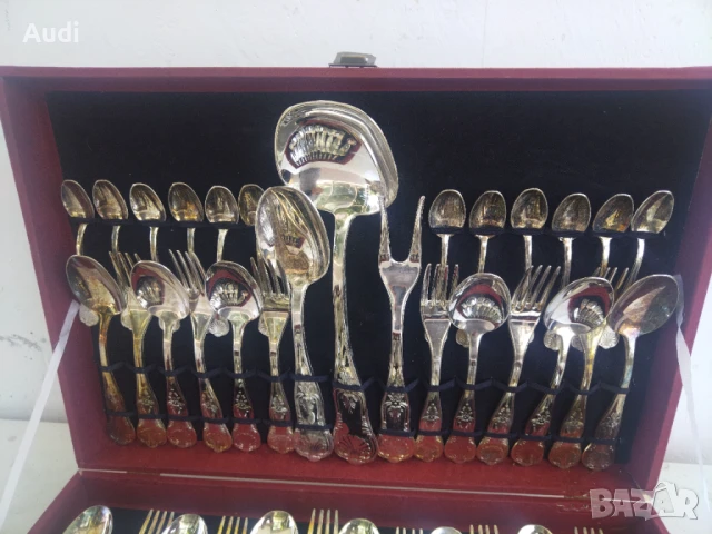 Италиански посребрени прибори за хранене 51 броя  Комплекта е в кутия и е за 12 души. Комплектьт вкл, снимка 11 - Прибори за хранене, готвене и сервиране - 50808238
