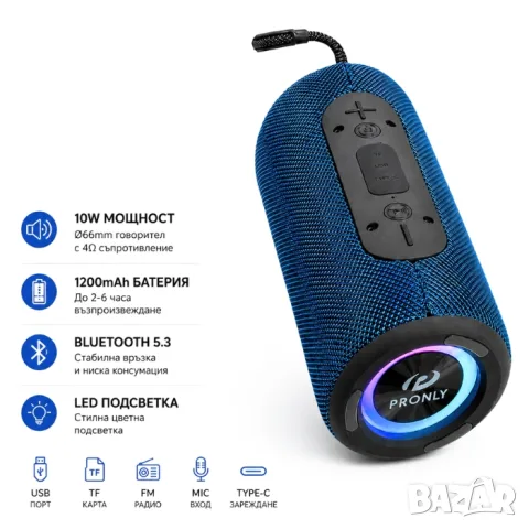 Преносима Bluetooth колонка 10W с TWS FM USB TF и микрофон