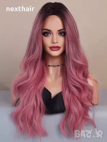 Розова омбре перука на път с тъмни корени, снимка 9 - Аксесоари за коса - 50192845